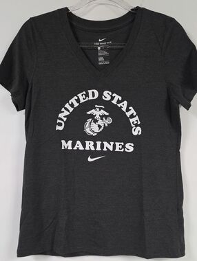 The Nike Tee Ladie's Dark Grey with United States Marines Corps Logo - Size M